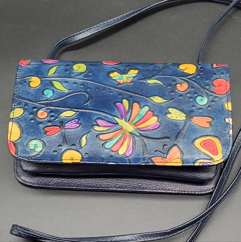 NWOT Hand Painted Leather Crossbody Wallet